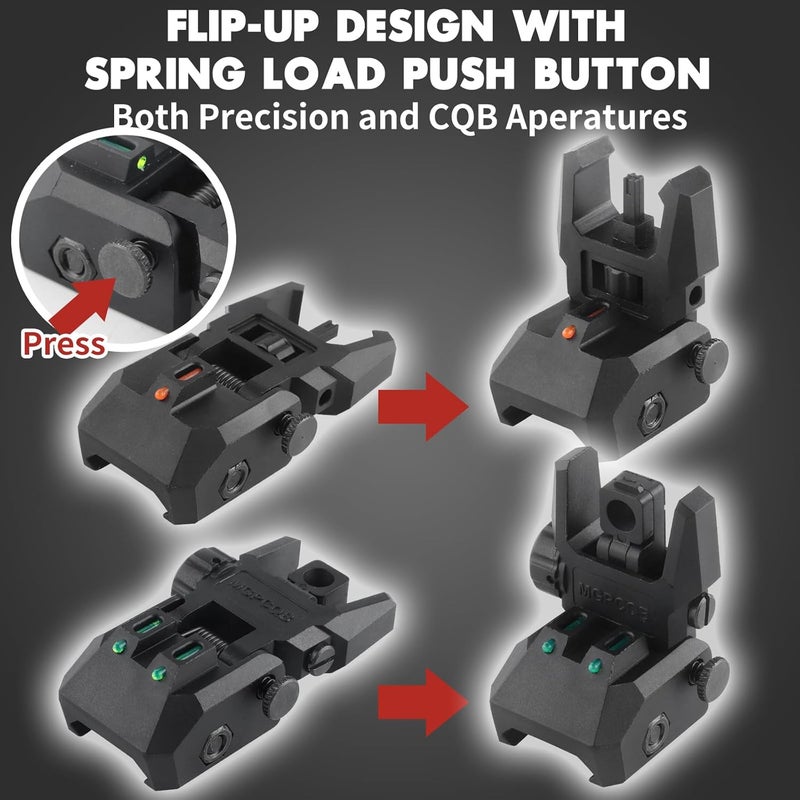 TPRCOL Flip Up Sight Front and Rear Flip Lightweight Sights,with Green Red Fiber Optics Dots, Mounted on Any Picatinny or Weaver Rail - Image 2